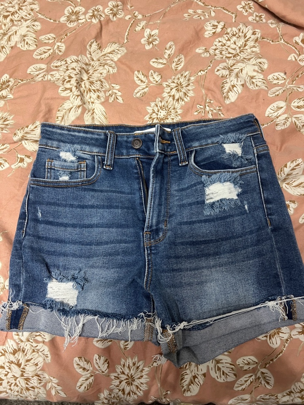 Zenana Outfitters Distressed Dark Blue Denim Shorts